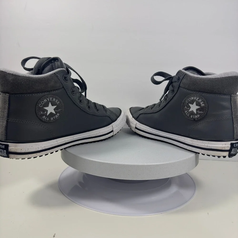 Converse All Star High Top Leather Sneaker‎ Gray Lace Up Kids Youth Size 5